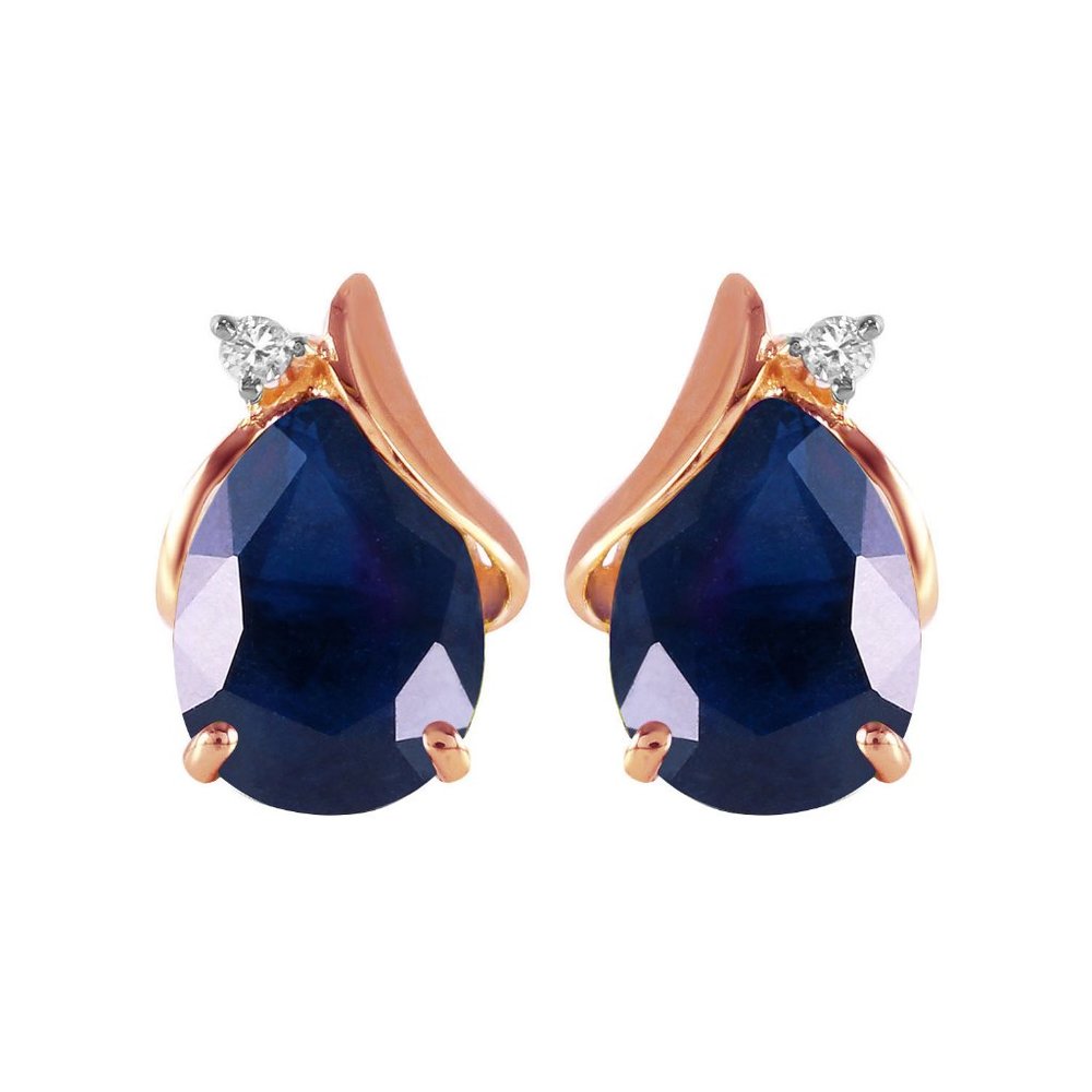 14K GOLD STUDS EARRING W DIAMOND & SAPPHIRES - Picture 2 of 4
